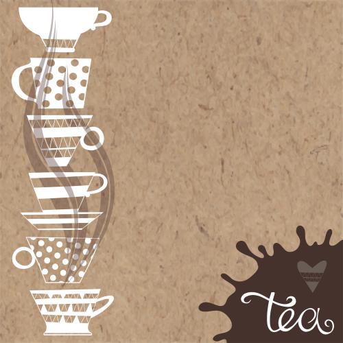 墨渍。矢量图 茶杯，茶渍，心形，卡纸上的文字区域