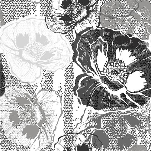 罂粟花。矢量图 罂粟花、轮廓和剪影镶嵌