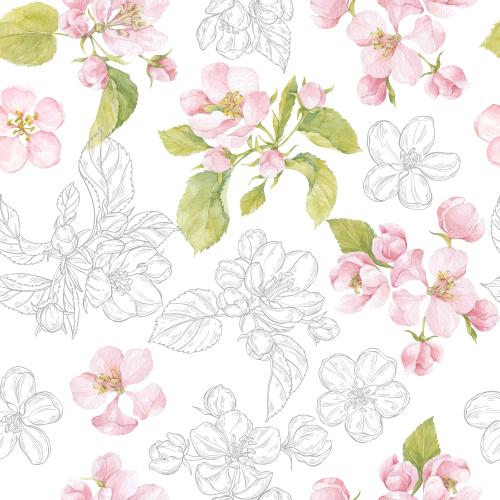 原创位图 苹果树的花和叶子，白色文字区