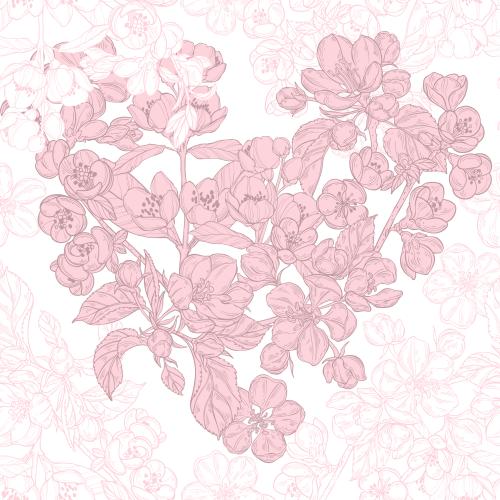 苹果花。矢量图 白色背景上的苹果花、茉莉花和日本香橼花