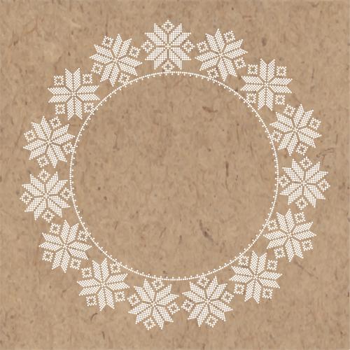 新年。矢量图 牛皮纸圆形带星星雪花点状图案相框
