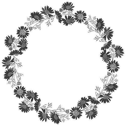 矢量图片 圆形花环相框 白底黑影