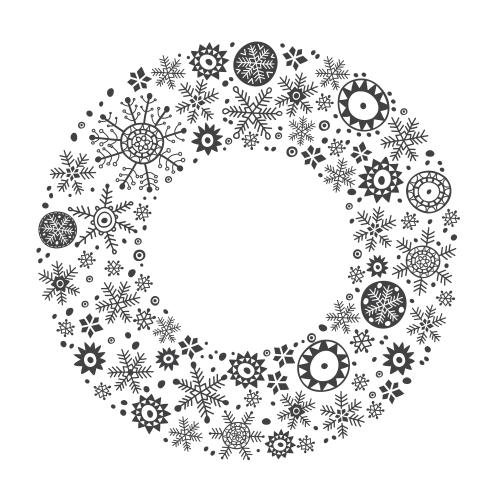 边框。矢量图 白色背景上的单色雪花圆形相框