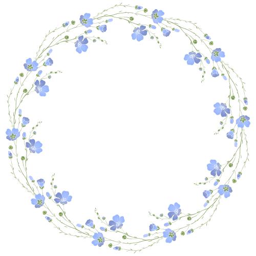 亚麻。矢量图 白色背景上的开花亚麻圆环框架
