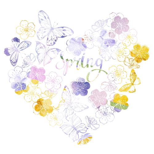 原创位图 心形白底花蝶装饰摆件配英文字母spring