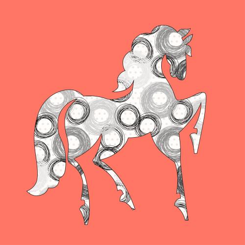 马。矢量图 单色装饰性剪影马侧面轮廓珊瑚色