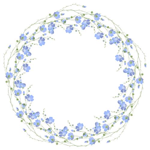 亚麻。矢量图 圆形亚麻花环边框白背景