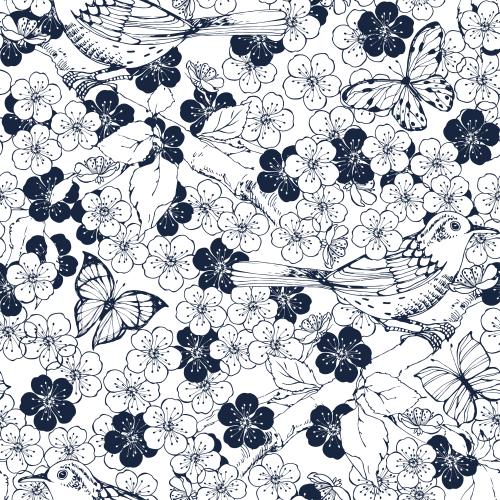 昆虫。矢量图 鸟、蝴蝶和花在白底上
