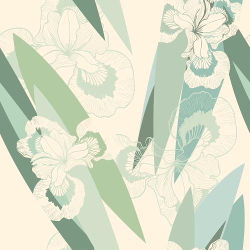 鸢尾花。矢量图 鸢尾花、花朵和浅色背景上的叶子