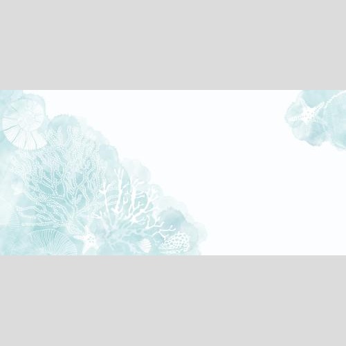 矢量图片 蓝色水彩花纹上的海星、贝壳、鹦鹉螺和珊瑚，白色文字区