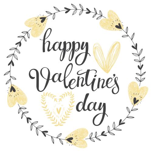 矢量图片 圆形相框描边图案花朵和爱心白底印有happy valentines day字样