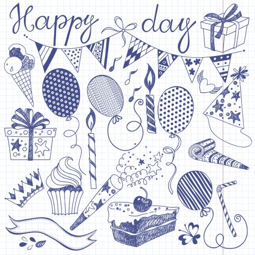 旗帜。矢量图 节日主题图形元素 横线本上的Happy Day字样