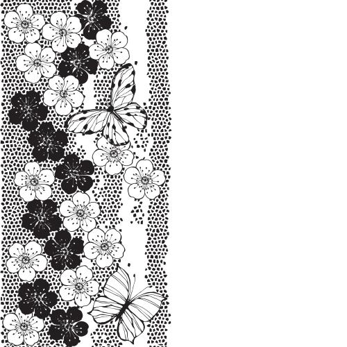 马赛克。矢量图 樱花花朵、马赛克碎片上的蝴蝶、白色背景上的文字区域