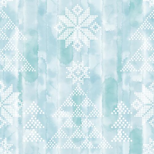 矢量图片 浅蓝色水彩上的白色星雪花和点绘小树