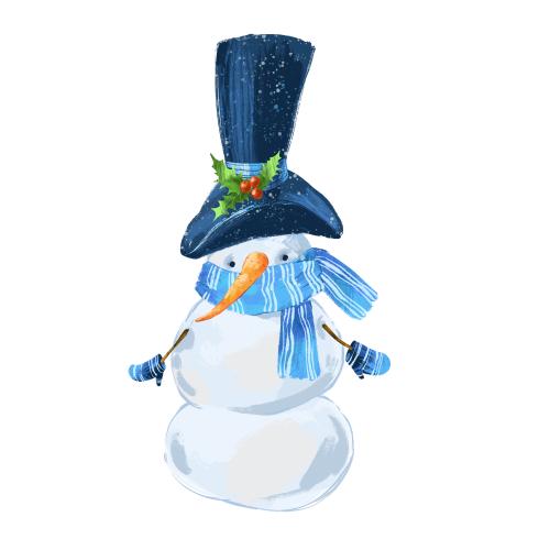 原创位图 戴围巾和圆顶礼帽的可爱雪人