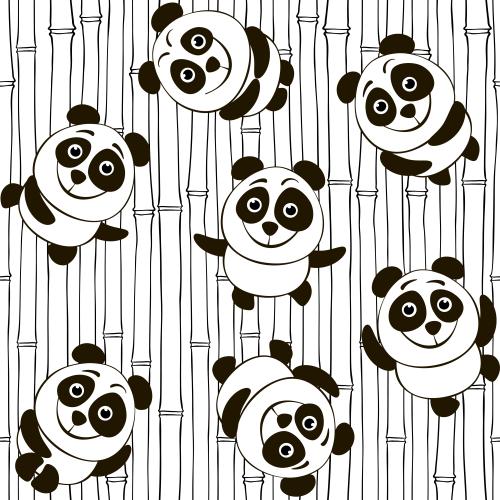 竹子。矢量图 竹子和可爱卡通熊猫