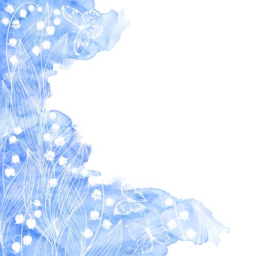 矢量图片 铃兰 蝴蝶 蓝色水彩碎片 白色文字区域