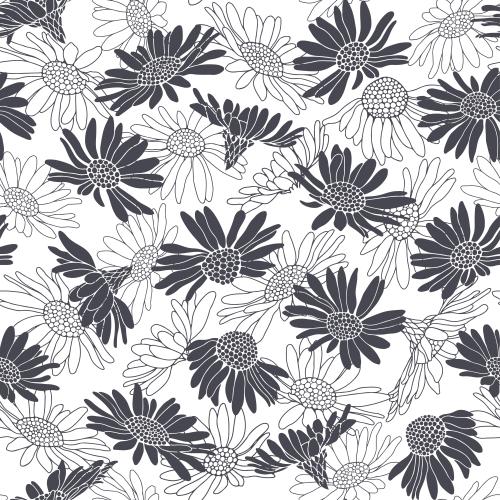 矢量图片 洋甘菊、白色轮廓和剪影