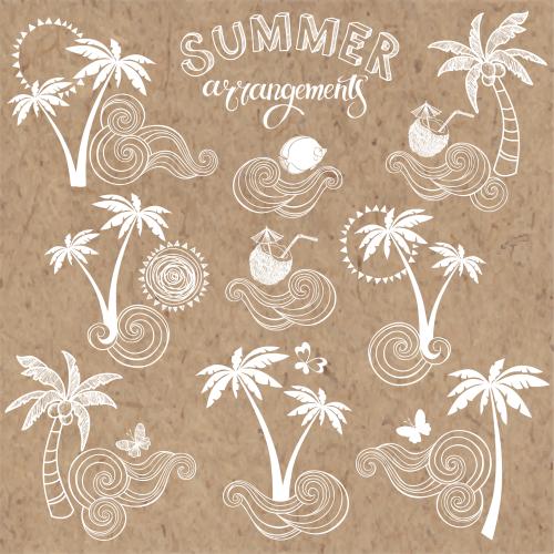 餐具印花矢量图 夏日度假主题牛皮纸组合