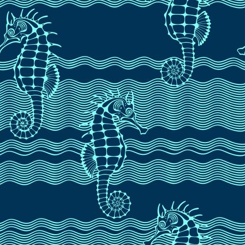 矢量图片 海马，蓝色上的浪