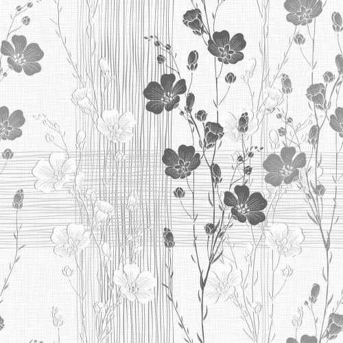 格子花纹。矢量图 亚麻单色花枝与格纹交汇的竖条和横条