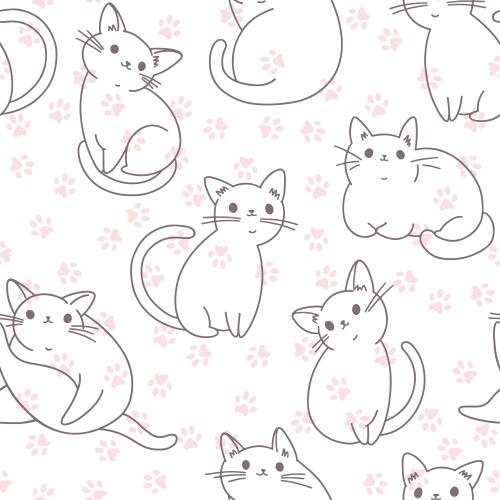 猫。矢量图 可爱的动漫猫咪，白色背景上的爪印
