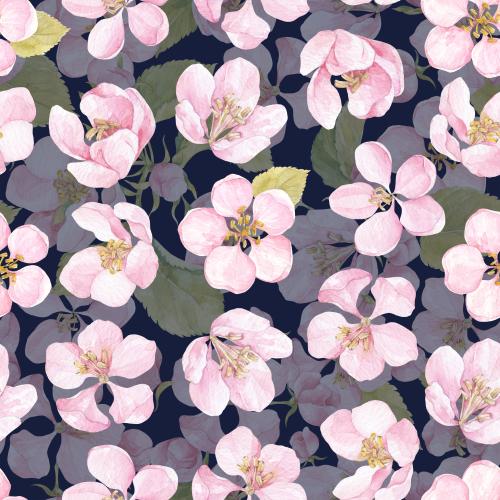 原创位图 蓝底苹果花与叶