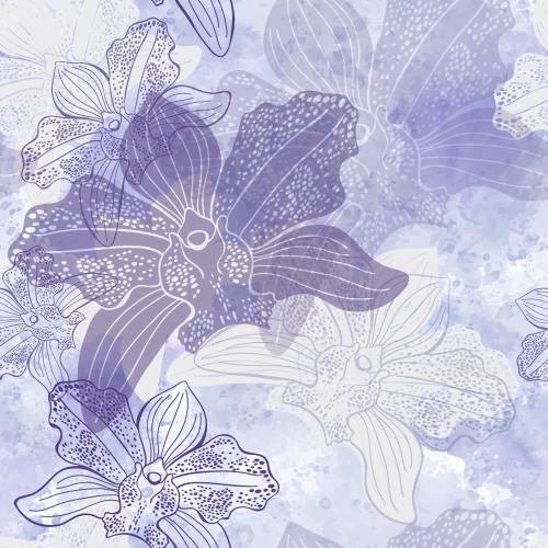 矢量图片 兰花、轮廓和剪影水彩画
