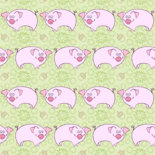 小猪。矢量图 可爱的小猪、草和橡子