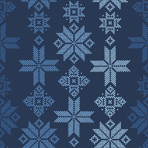 矢量图片 彩色星雪花由点组成蓝底