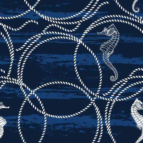 海用绳子。矢量图 海用绳索-海马-蓝色波浪