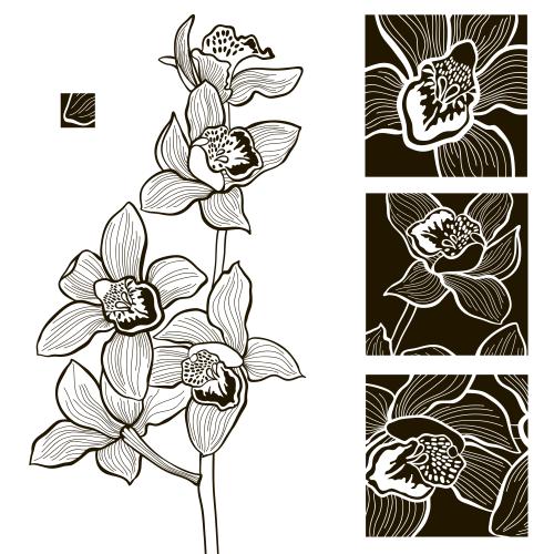 矢量图片 开花的兰花与方形花瓣碎片