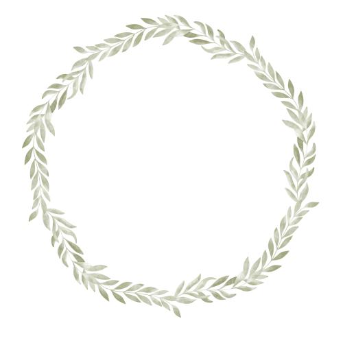 原创位图 白底水彩叶枝圆形相框