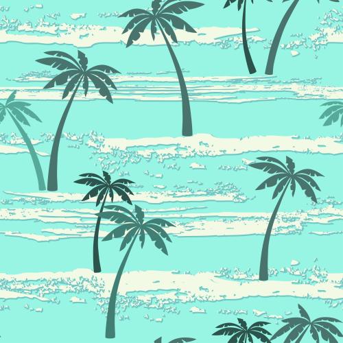 棕榈树。矢量图 棕榈和碧绿海洋波浪