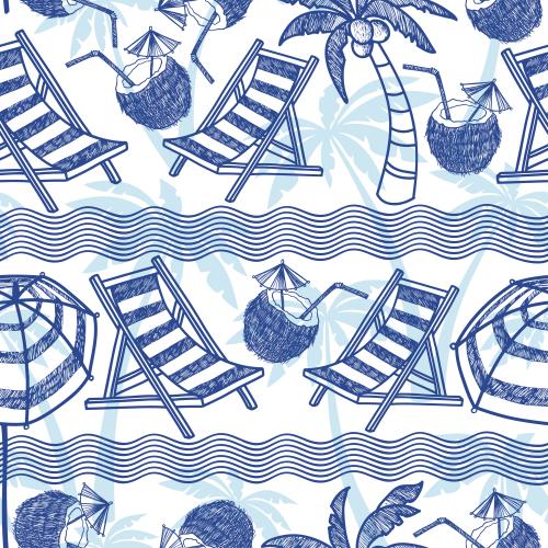 棕榈树。矢量图 棕榈树、波浪、海滩度假符号白色背景