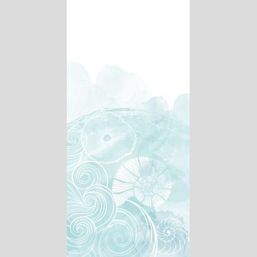 贺卡。矢量图 海洋主题手绘明信片装饰性波浪鹦鹉螺蓝色水彩片段附带白色文本区