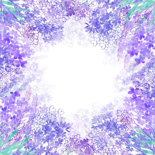原创位图 水彩薰衣草白底圆形文字区