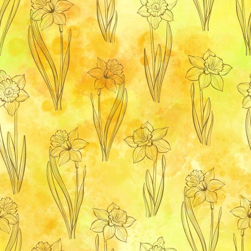 原创位图 黄色水彩上的水仙花