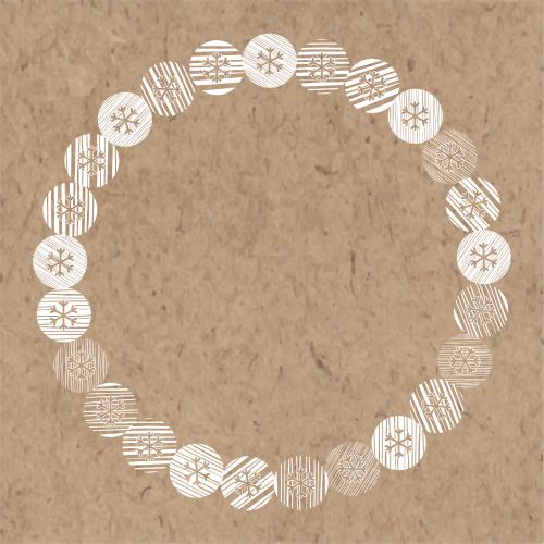 边框。矢量图 条纹圆圈中的雪花，牛皮纸上的圆形框架