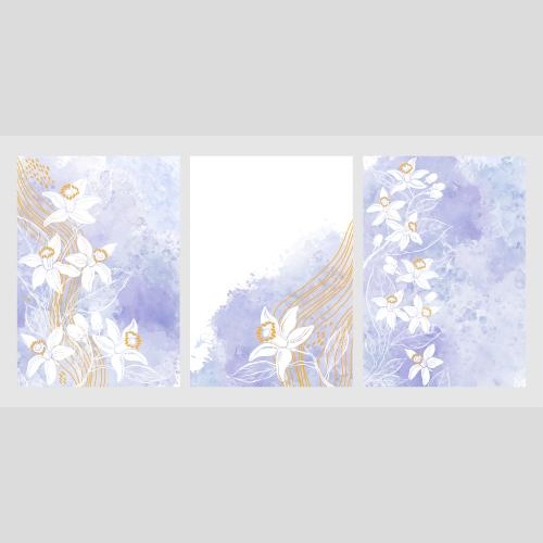 矢量图片 橙花水彩波浪线三张明信片