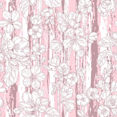 苹果花。矢量图 苹果花，日本木瓜，花枝粉红色纹路背景