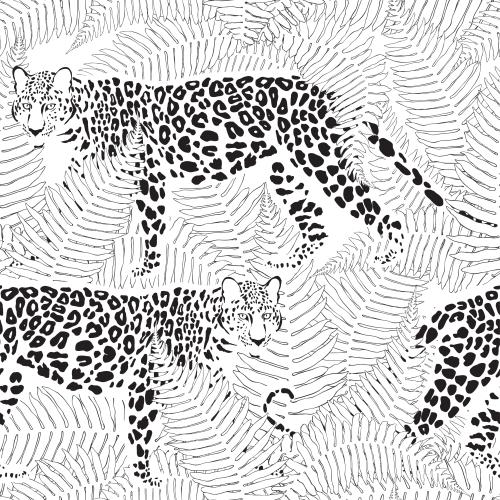 豹子。矢量图 白底蕨叶豹纹