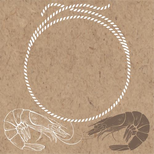 虾。矢量图 海用绳索圆框，手工虾