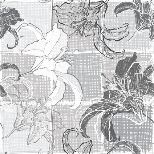 格子花纹。矢量图 格子方块上的百合花