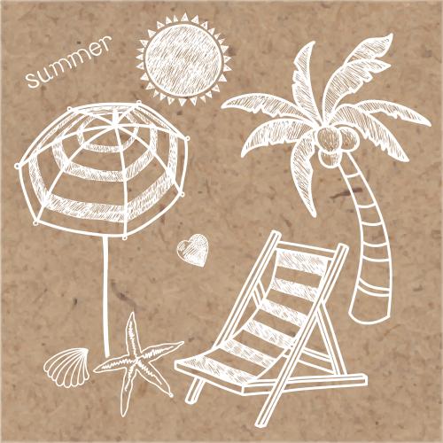 浪漫。矢量图 海滩休闲用品 印有SUMMER字样