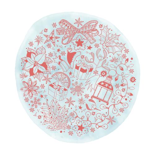 矢量图片 冬日节庆符号蓝色水彩圆圈涂鸦风格