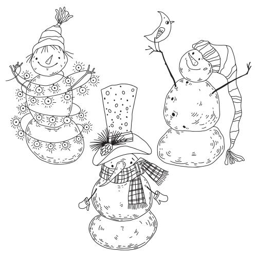 雪人。矢量图 三只卡通可爱雪人白底