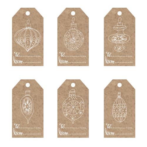 标签。矢量图 牛皮纸吊牌带圣诞装饰品