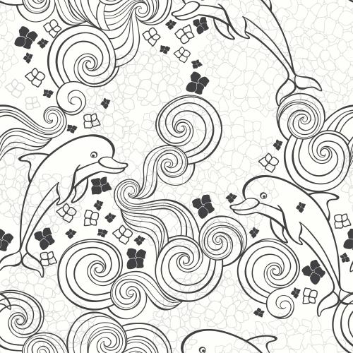 矢量图片 海豚花浪