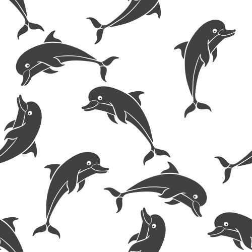 海豚。矢量图 黑色轮廓在白色背景上的海豚